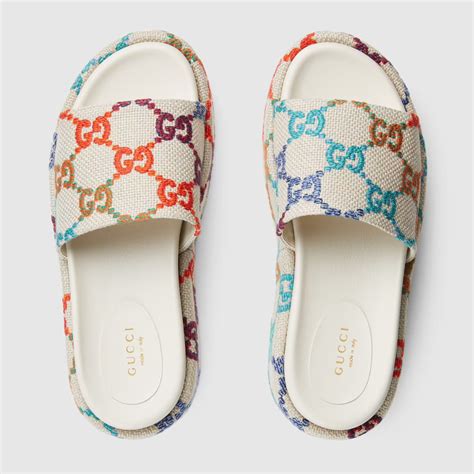 gucci gg linen fabric slides